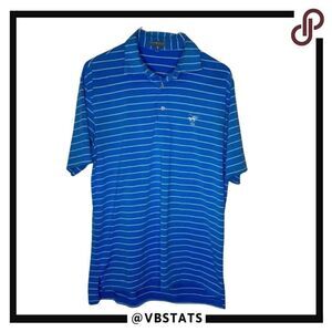 Peter Millar Deep Pacific Blue and White Striped Polo in Size Medium